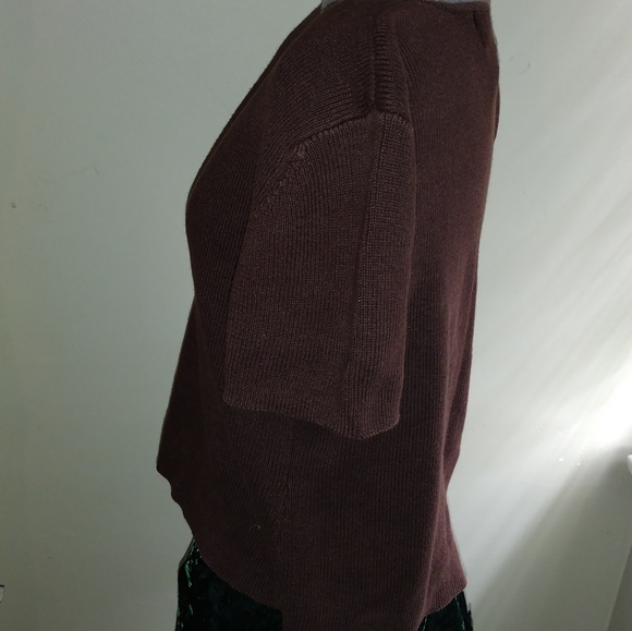 Vintage Brown Short Sleeved Cardigan Sweater, Vintage Button Up Cardigan Sweater - Picture 3 of 13